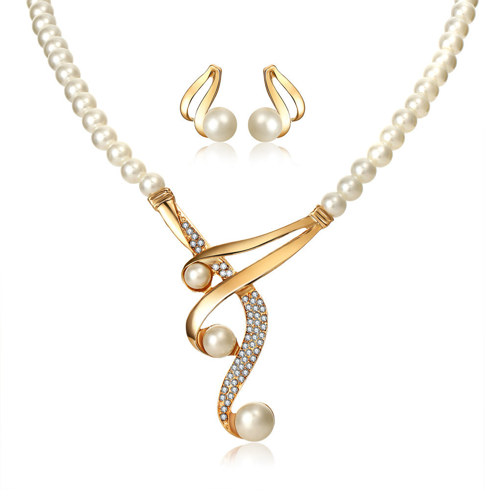 Europe and the United States cross border personality pearl clavicle necklace, high-end jewelry, pearl necklace, earrings set two sets Pi-Mart