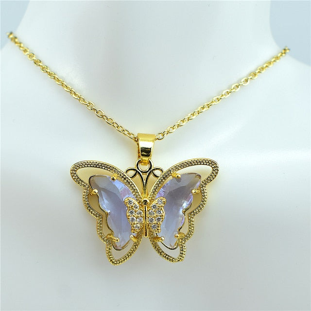 Crystal Glass Butterfly Necklace Pi-Mart