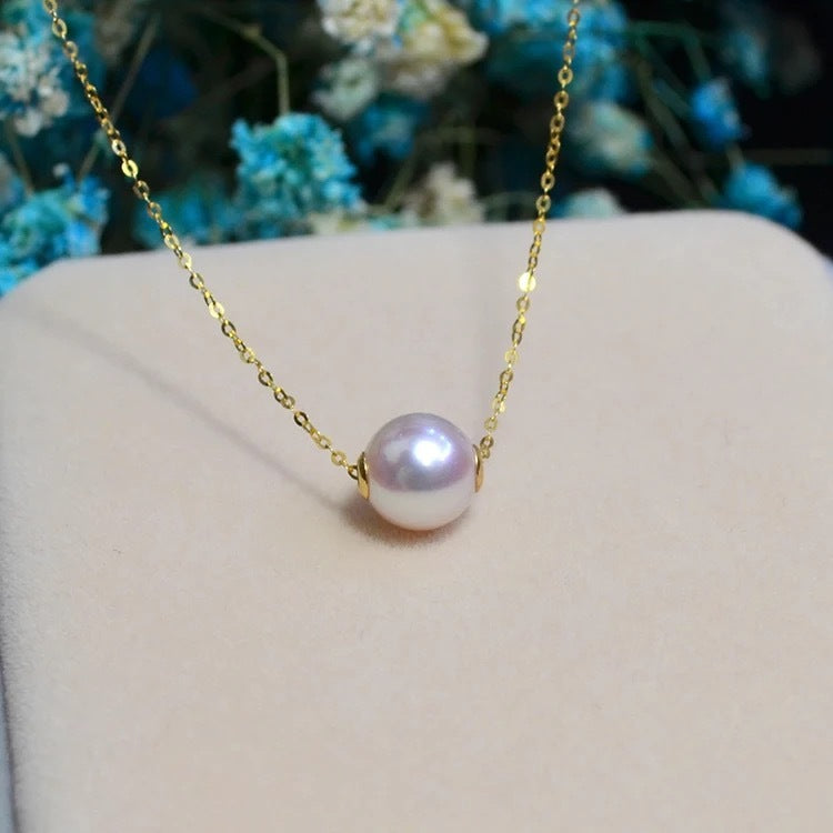 Road pass 18 K gold Akoya natural seawater pearl pendant necklace, clavicle containing 18K gold chain factory direct sales Pi-Mart