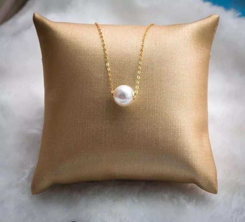Road pass 18 K gold Akoya natural seawater pearl pendant necklace, clavicle containing 18K gold chain factory direct sales Pi-Mart