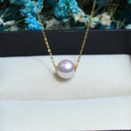 Road pass 18 K gold Akoya natural seawater pearl pendant necklace, clavicle containing 18K gold chain factory direct sales Pi-Mart