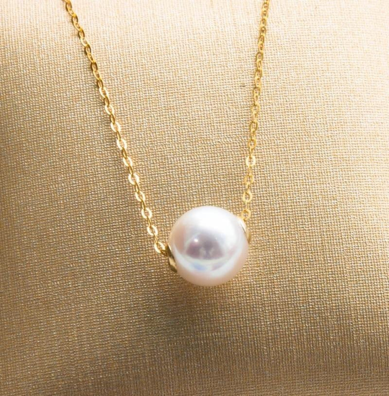 Road pass 18 K gold Akoya natural seawater pearl pendant necklace, clavicle containing 18K gold chain factory direct sales Pi-Mart