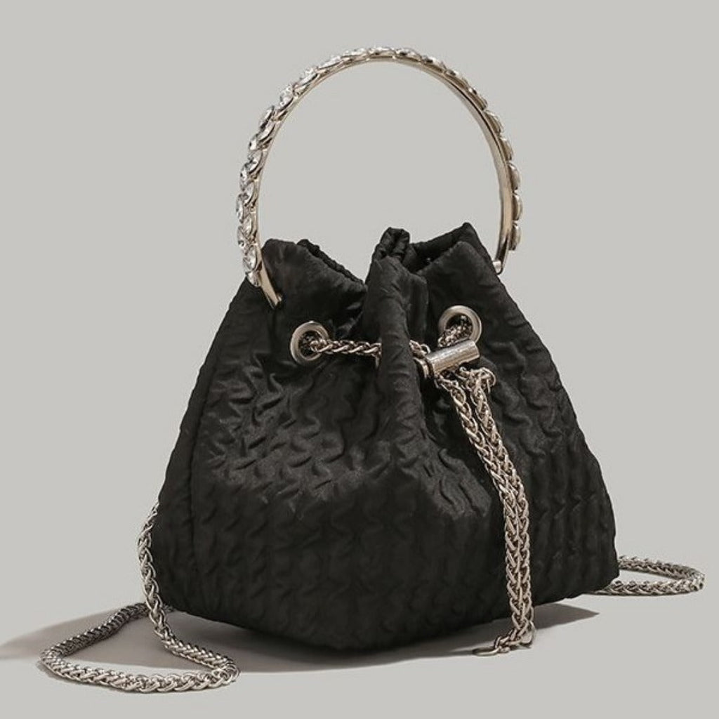Rhinestone chain handbag women, fashion drawstring bucket bag evening clutch purse party Prom bag Party purse Prom bags clutches - SJB-DIAMOND ELITES