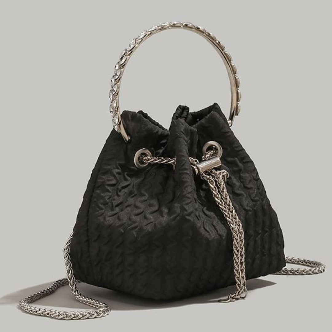Rhinestone chain handbag women, fashion drawstring bucket bag evening clutch purse party Prom bag Party purse Prom bags clutches - SJB-DIAMOND ELITES