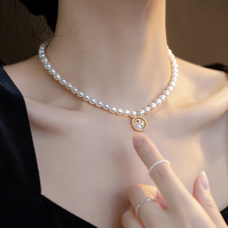 Baroque Natural Pearl Necklace Women's Opal Starlight Pendant Pi-Mart