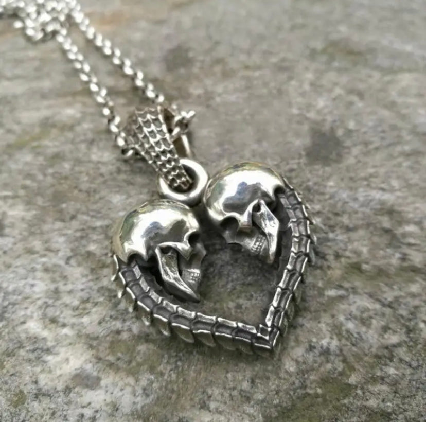 Double Skull Heart Pendant Pi-Mart