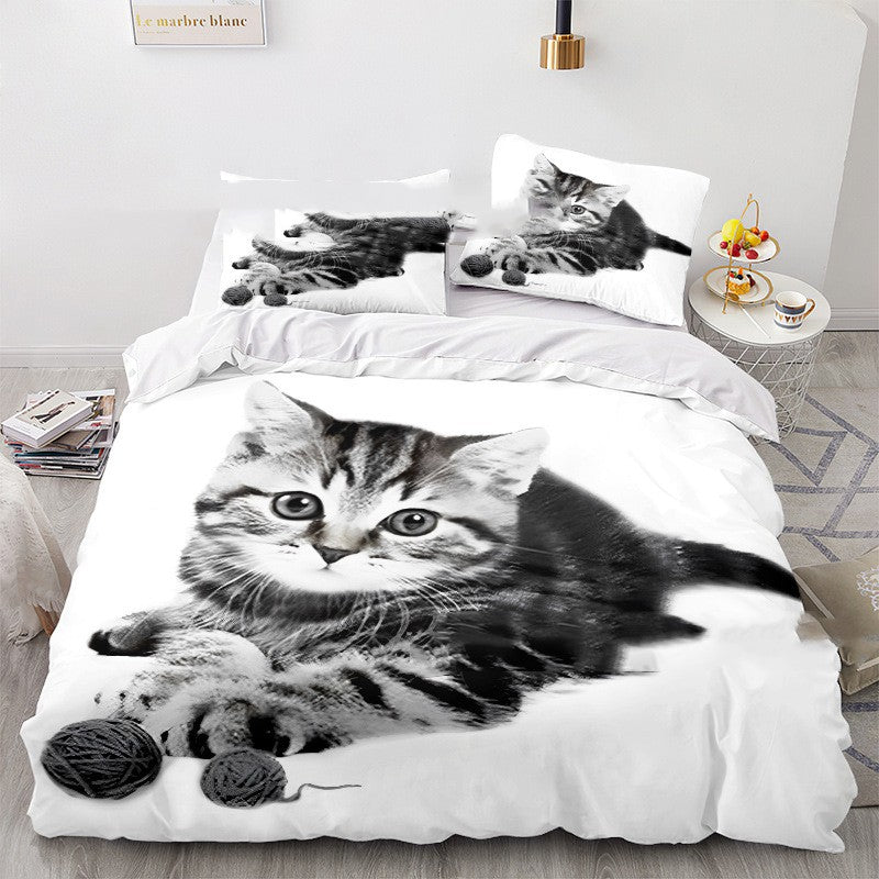 Cat Series 3d Digital Printed Quilt Cover Three-piece Set Pi-Mart