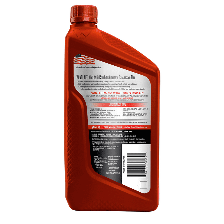 Valvoline MaxLife Multi-Vehicle Full Synthetic Automatic Transmission Fluid (ATF) 1 QT EasyOptionXY LLC