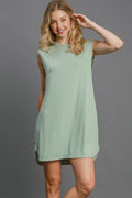 Round Neck Sleeveless High-Low Curved Hemline Mini Dress – Trendy High-Low Dress, Sleeveless Mini Dress, Curved Hemline Dress, Flattering Round Neck Dress, Chic High-Low Dress Stevvex