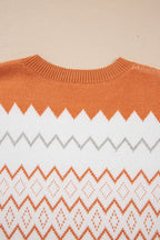 Khaki Zigzag Geometric Pattern Knitted Pullover Sweater - Femstylo