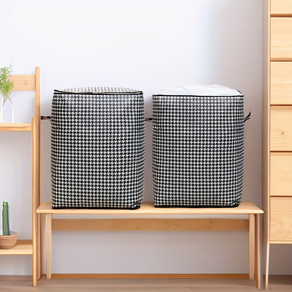 2pcs/5pcs Extra Large Capacity Stylish Houndstooth Storage Boxes - Durable, Space-Saving Closet Organizers with Handles for Easy Clothes, Blanket Storage and Organization at Home and Office Lootquake LLC