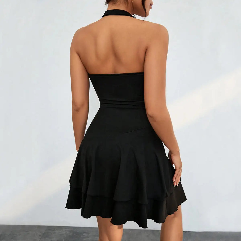 Slim Halter-neck Dress Ins Fashion Sleeveless Backless Ruffled Short Dresses Summer Clothing For Women - SJB-DIAMOND ELITES