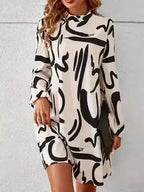 Printed Mock Neck Long Sleeve Mini Dress