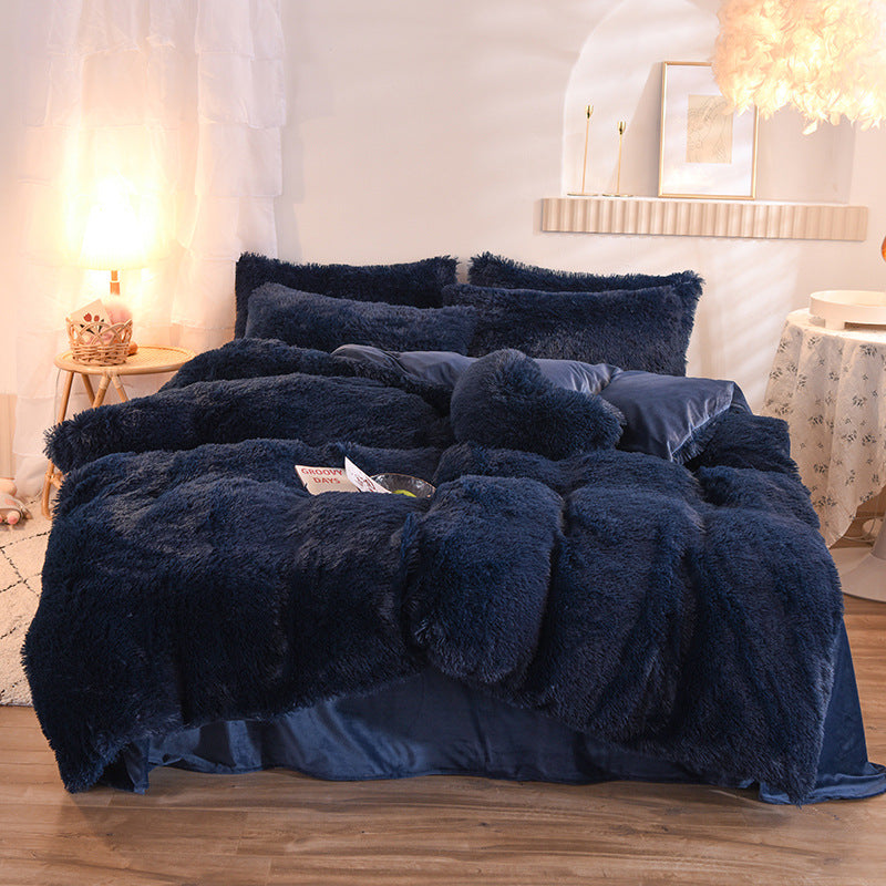 Luxury Thick Fleece Duvet Cover Queen King Winter Warm Bed Quilt Cover Pillowcase Fluffy Plush Shaggy Bedclothes Bedding Set Winter Body Keep Warm Pi-Mart