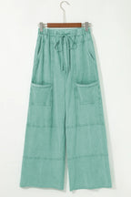Black Mineral Wash Exposed Seam Wide Leg Cargo Pants