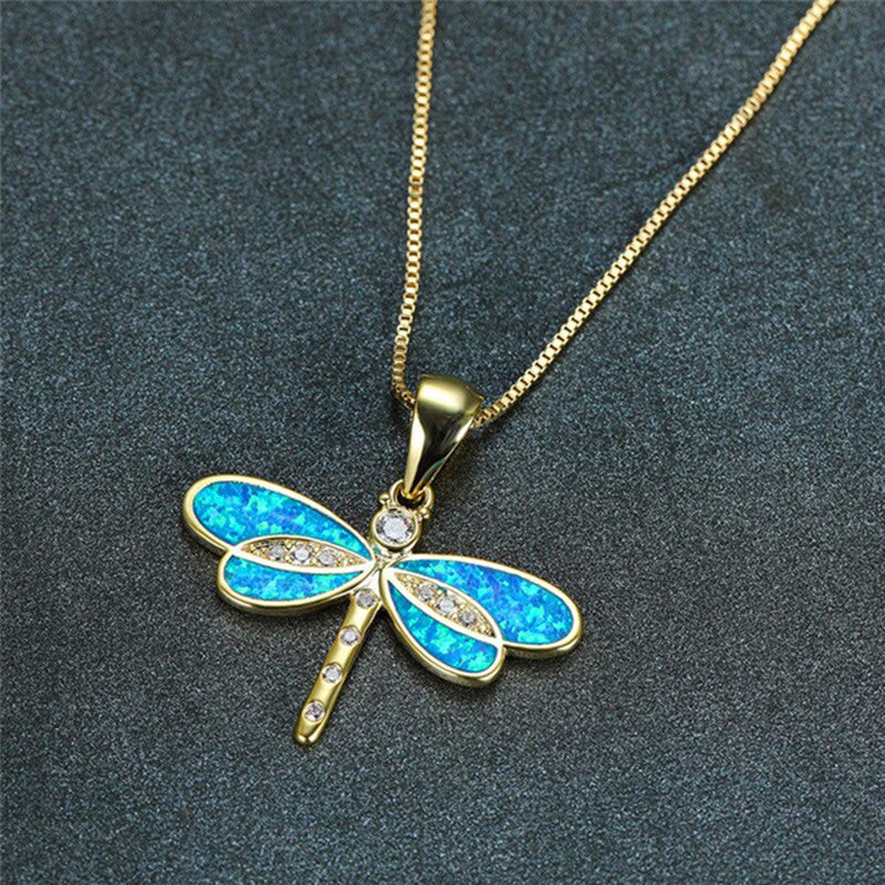 Simulated Opal Dragonfly Ladies' Pendant Necklace Pi-Mart
