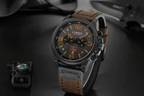 Retro  Waterproof Watch With Chronometers Steel Case And Leather Belts Unique Design Excellent Look Perfect Gift For Your Man Stevvex