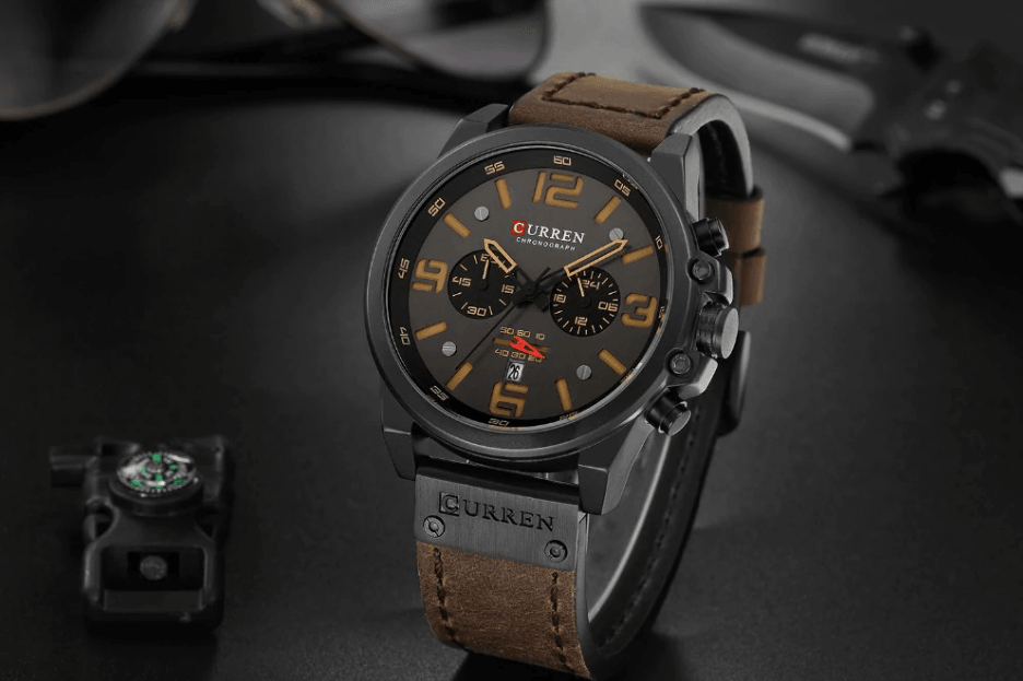 Retro  Waterproof Watch With Chronometers Steel Case And Leather Belts Unique Design Excellent Look Perfect Gift For Your Man Stevvex
