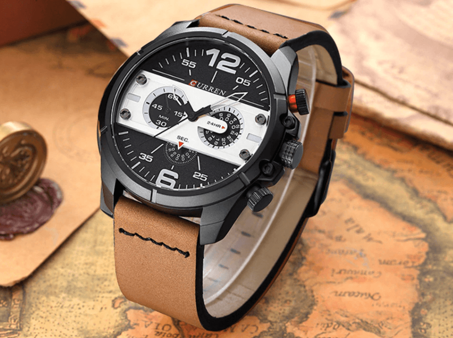 Men's  Waterproof Retro Style Watch With Excellent  Background, Chronometers  Large Numbers Perfect Gift Stevvex