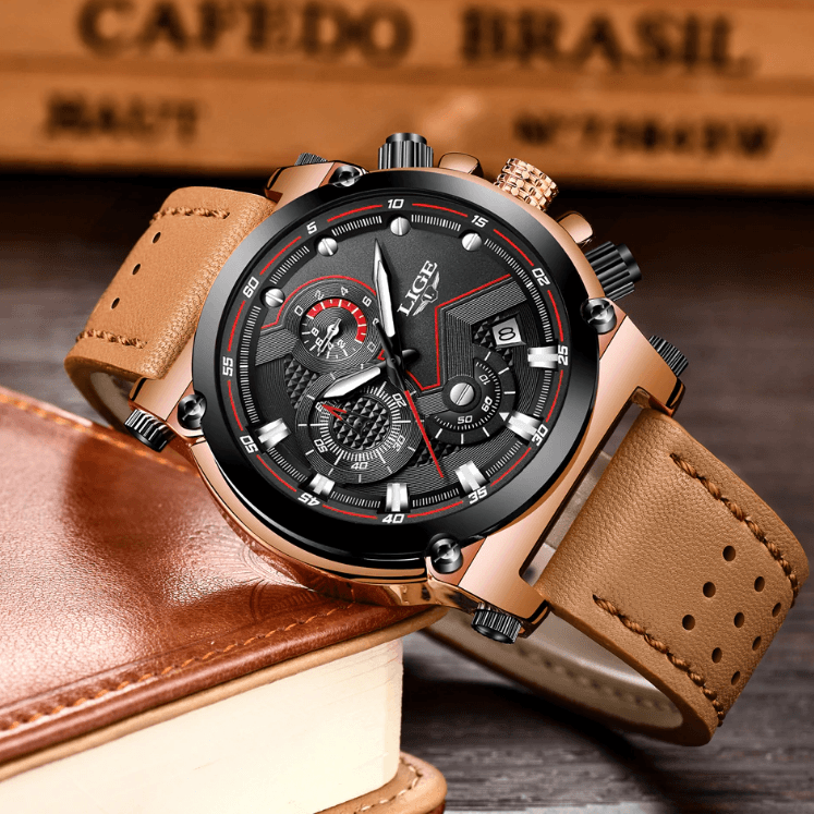Men's Waterproof Modern Watch With Leather Belts, Stainless Steel Case Excellent Look Perfect Gift Stevvex