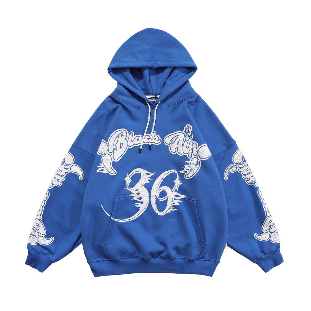 Letter Print Hooded Sweatshirt Men's Loose Long Sleeve Top Pi-Mart