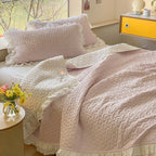 Pure Cotton Solid Color Washed Quilted Quilt Bed Cover Three Piece Set Pi-Mart