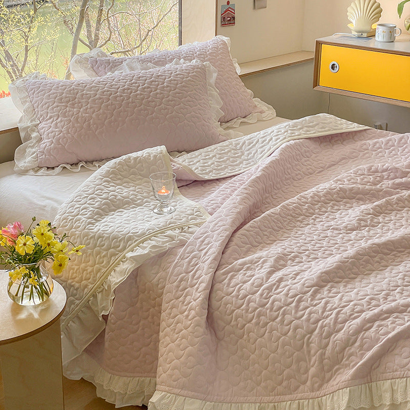 Pure Cotton Solid Color Washed Quilted Quilt Bed Cover Three Piece Set Pi-Mart