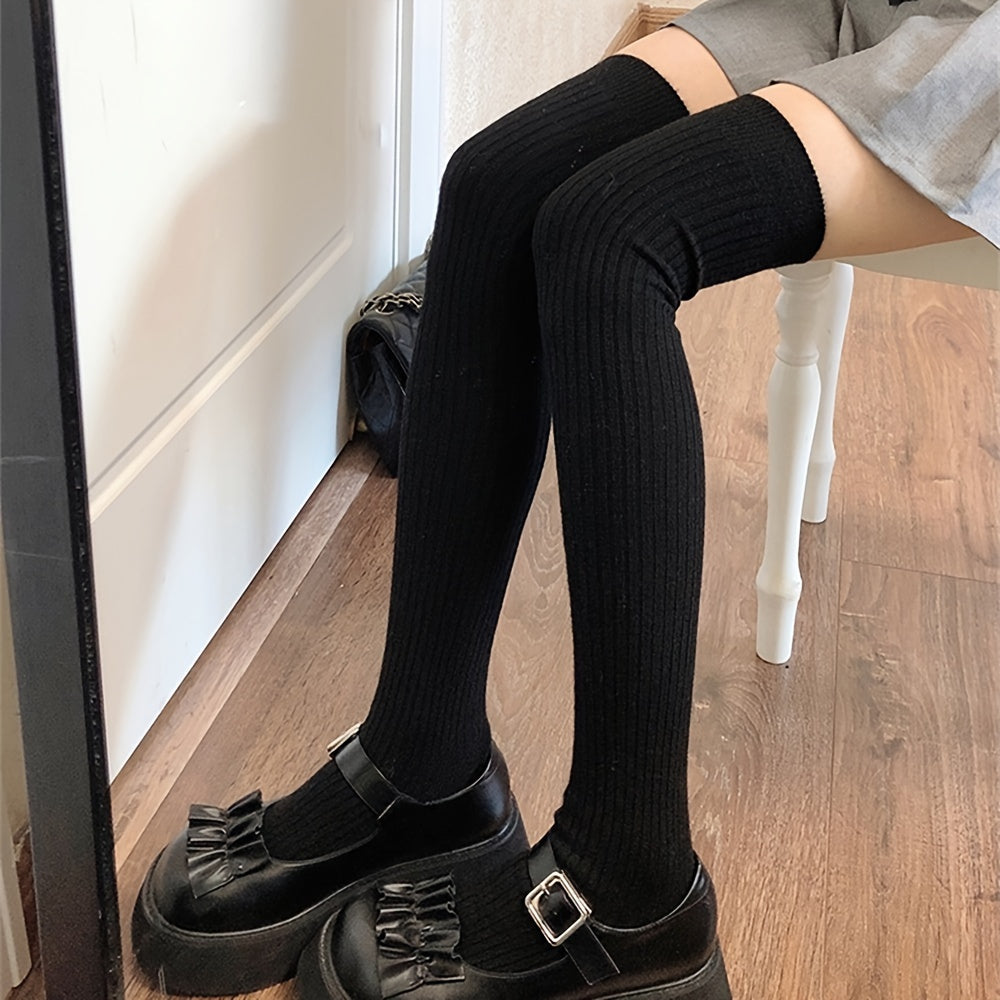 Women's Solid Ribbed Over-the-Knee Socks, Comfy & Warm Thicker Thigh High Socks Lootquake LLC