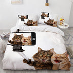 White Cute Cat Bedding Set Girl Ladies Bedroom Comfort Duvet Cover Pi-Mart