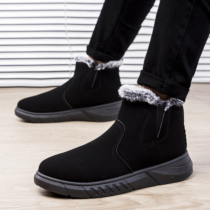 Winter Snow Boots Men V Cutout Shoes With Plush Ankle Boots Pi-Mart