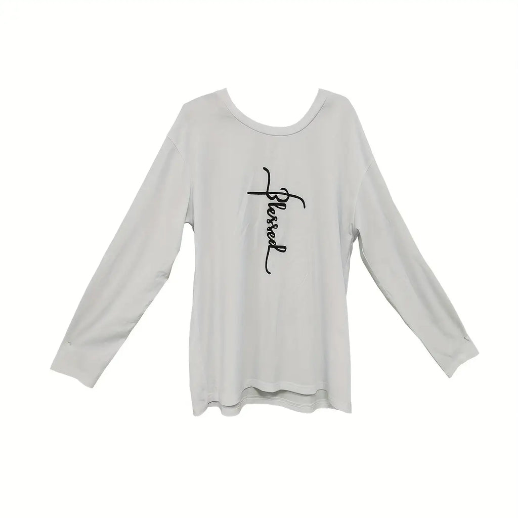 Ladies Off Shoulder Autumn Winter Letter Printed Casual White Long Sleeved T-shirt Top - SJB-DIAMOND ELITES