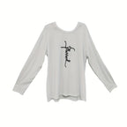 Ladies Off Shoulder Autumn Winter Letter Printed Casual White Long Sleeved T-shirt Top - SJB-DIAMOND ELITES