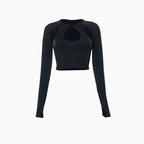 Round Neck Long Sleeve Cut Out Crop Tops - SJB-DIAMOND ELITES