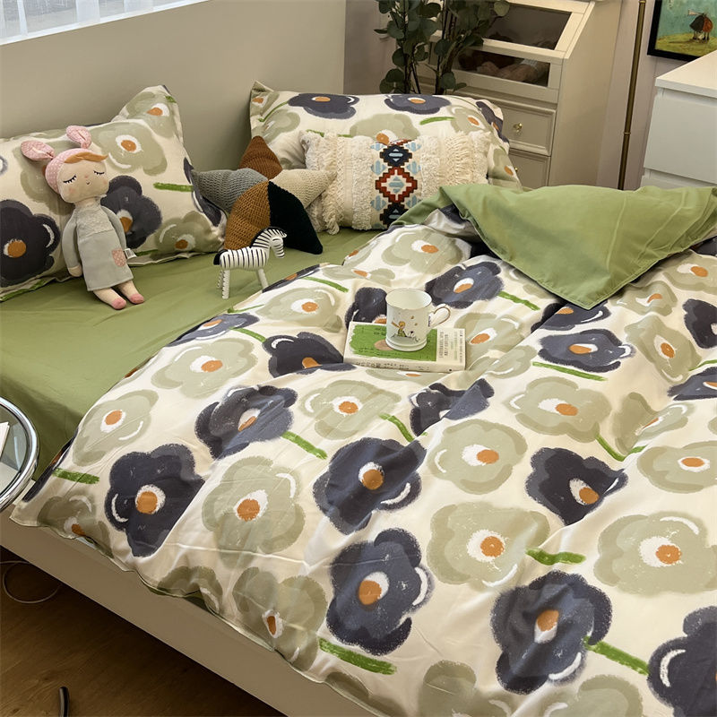 Washed Cotton Bed Sheet Quilt Cover Four-piece Set Pi-Mart