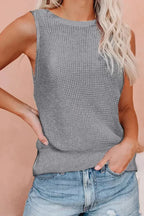 Gray Crisscross Hollow-out Knit Tank Top - SJB-DIAMOND ELITES