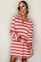 Classic Contrast Black Striped Collar Long Sleeve Mini Dress Stylish & Trendy Casual Dress for Women Stevvex
