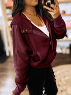 Waffle Zip Up Hooded Jacket with Pockets THRIXINE