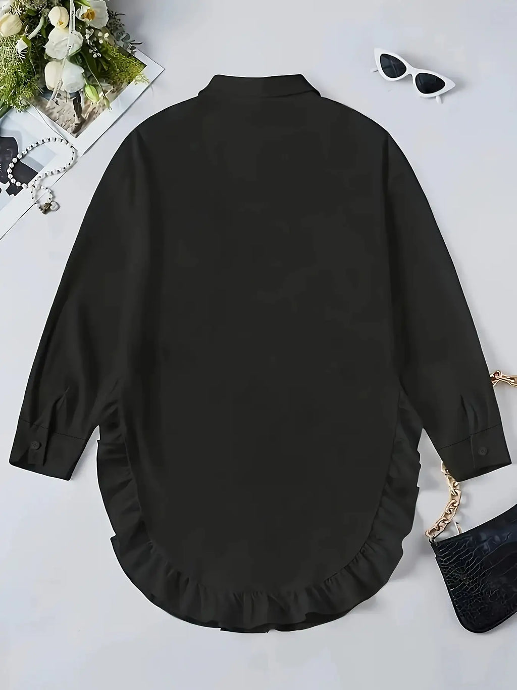 Hem Ruffled Casual Long Sleeve Shirt - SJB-DIAMOND ELITES