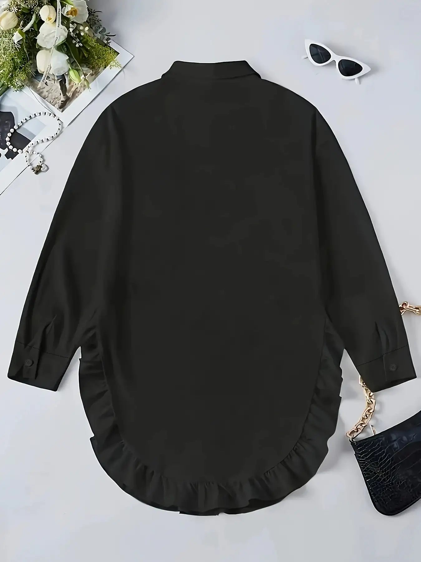 Hem Ruffled Casual Long Sleeve Shirt - SJB-DIAMOND ELITES