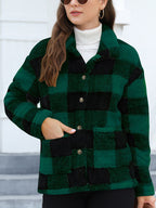 Beautiful Red Women Drop Shoulder Fuzzy Button-Up Jacket Soft And Comfortable Casual Fit Jacket Stevvex