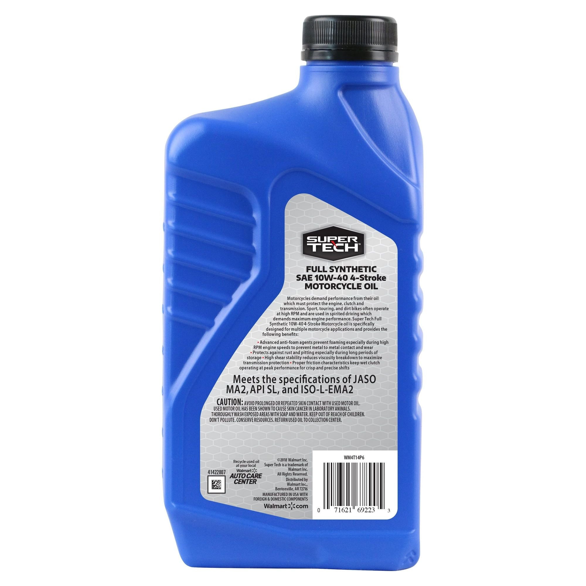 Super Tech Full Synthetic SAE 10W-40 4-Stroke Motorcycle Oil, 1 Quart