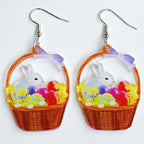 Easter Rabbit Flower Basket Cute Printed Egg Chick Spring Floral Earrings Pi-Mart