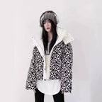 Printed Hooded Down Jacket Women's Short Pi-Mart
