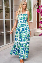 Multicolour Boho Floral Checkered Maxi Dress