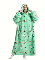 Plus Size Pumpkin Print Flannel Blanket Hoodie - Soft, Cozy, Plush, Hooded, Winter Outwear for Women with Halloween Theme Lootquake LLC