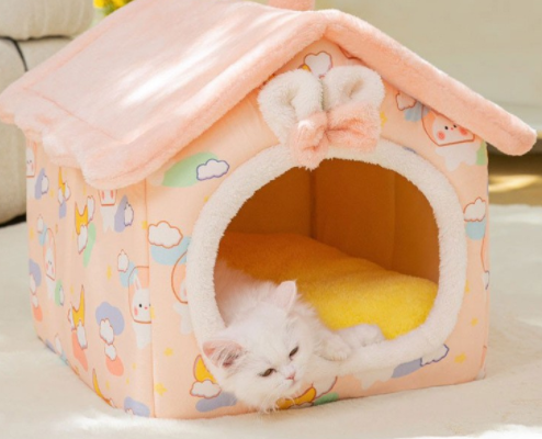 Foldable Dog House Pet Cat Bed Winter Dog Villa Sleep Kennel Removable Nest Warm Enclosed Cave Sofa Pets Supplies Pi-Mart