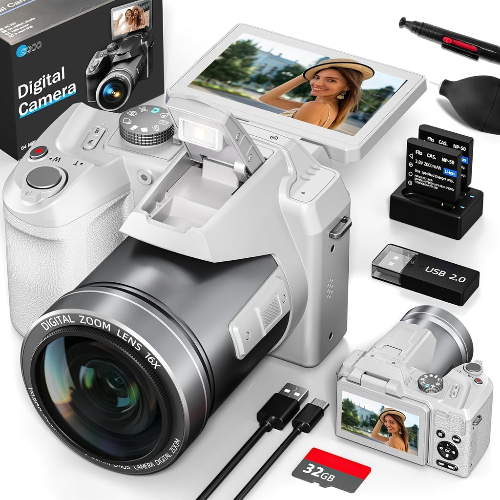 NBD 64MP Digital Camera for Photography, 5K Vlogging Camera for YouTube with 3" Flip Screen, 16X Digital Zoom, Autofocus, 2 Batteries, 32GB TF Card(S205, Black) Lootquake LLC