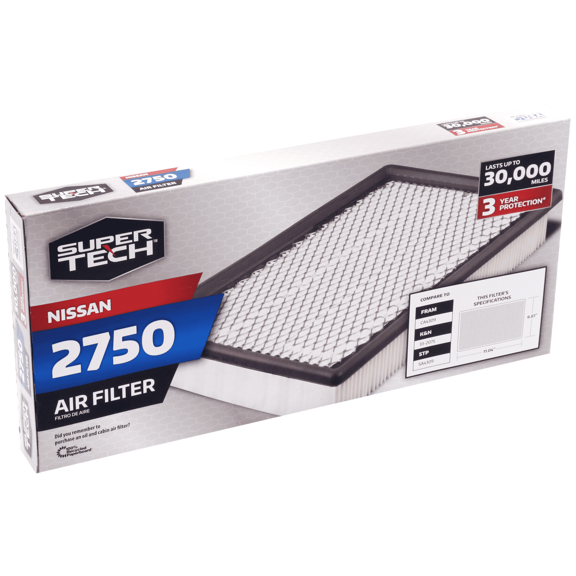 Super Tech 2750 Engine Air Filter, Replacement Filter for Infiniti, Nissan and Subaru