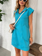 Retro Brown Half-Zip Cap Sleeve Mini Dress Classic & Vintage Design Dress For Girls