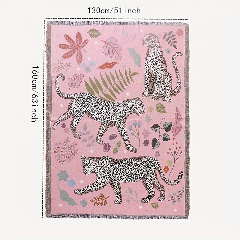 Bohemian Knitted Leopard Tassel Blanket, Suitable For Camping, Casual Picnic, Multifunctional Throw Blanket Lootquake LLC